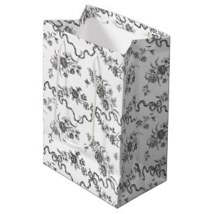 Sac Cadeau Moyen Élégant Vintage gravé noir Roses et rubans