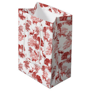 Sac Cadeau Moyen Elégant Vintage Rouge Pays Toile Deer