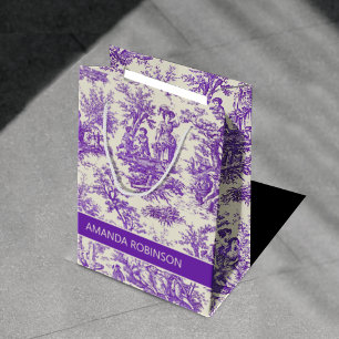 Sac Cadeau Moyen Elégant vintage violet toile de jouy