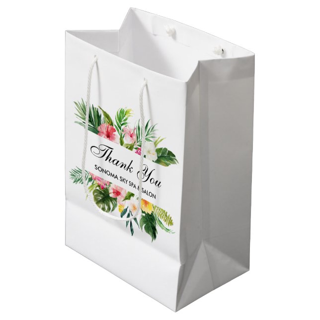 Sac Cadeau Moyen Elégante aquarelle Merci floral tropical (Devant Angle)