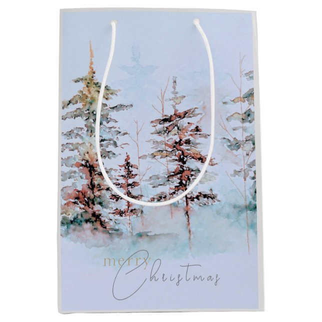 Sac Cadeau Moyen Elégante aquarelle Noël Pine Forêt Vacances (Devant)