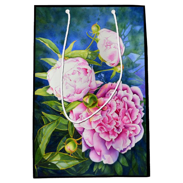 Sac Cadeau Moyen Elégante aquarelle rose blanc classique floral (Devant)