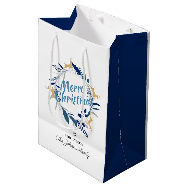 Sac Cadeau Moyen Élégante couronne de rennes d'or fleurie couronne  (Devant Angle)