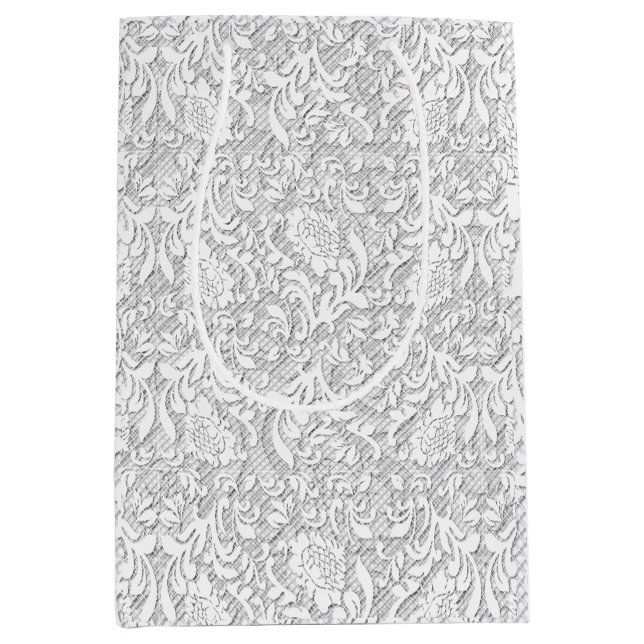 Sac Cadeau Moyen Elégante dentelle blanche (Devant)