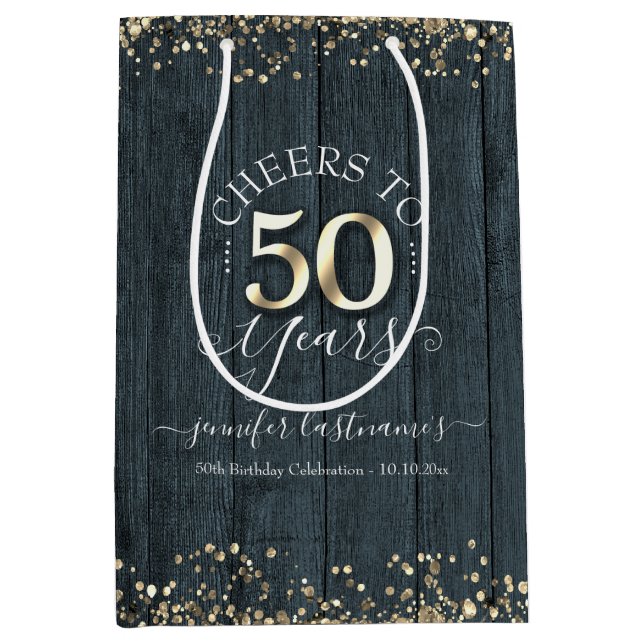 Sac Cadeau Moyen Elégante encourt à 50 ans Anniversaire (Devant)