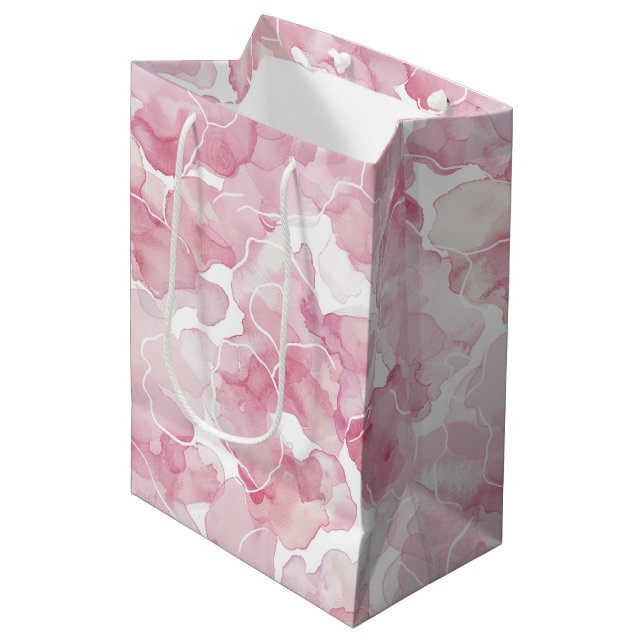 Sac Cadeau Moyen Élégante Fête de Mariage Rose Abstraite (Devant Angle)