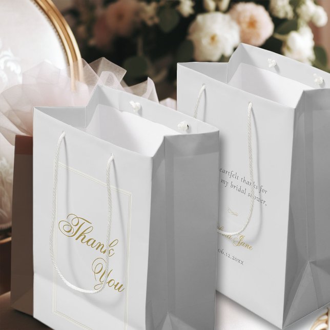 Sac Cadeau Moyen Élégante Fête des mariées classique triple cadre i (formal flourish calligraphy gold ivory white bridal shower thank you personalized gift bag)