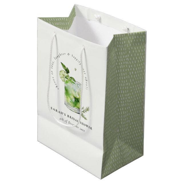 Sac Cadeau Moyen Élégante Fête des mariées de cocktails Green Marga (Devant Angle)