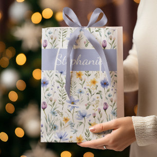 Sac Cadeau Moyen Élégante fleur sauvage aquarelle bleu violet 