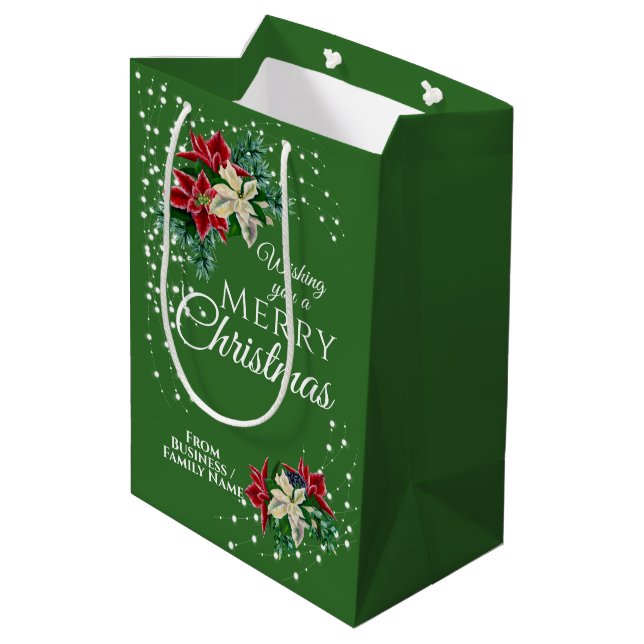 Sac Cadeau Moyen Elegante Poinsettia Floral de Noël pour Entreprise (Dos Angle)