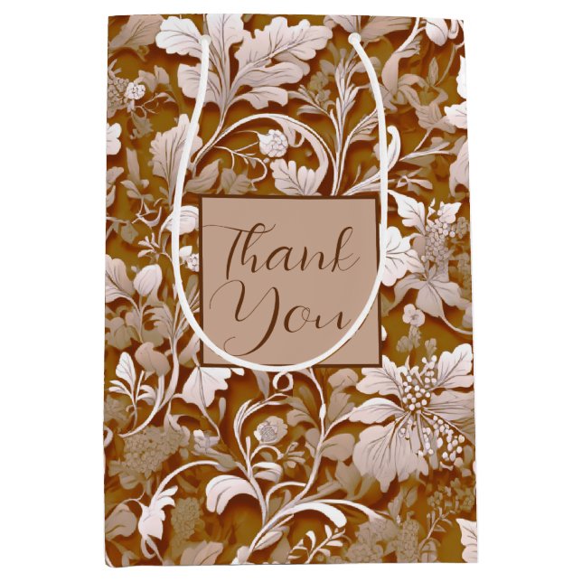 Sac Cadeau Moyen Elégante terre cuite victorienne blanc floral (Devant)