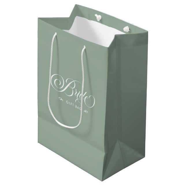 Sac Cadeau Moyen Élégante typographie de script Green White Bride (Devant Angle)