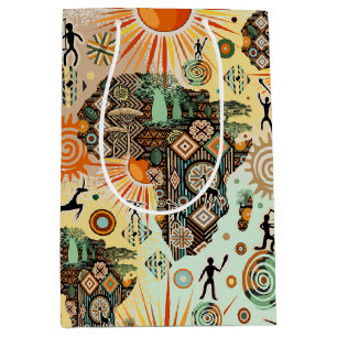 Sac Cadeau Moyen Éléments de motif décoratif tribal carte d'Afrique