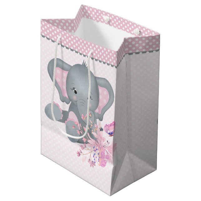 Sac Cadeau Moyen Eléphant à l'aquarelle mignonne (Devant Angle)