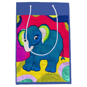 Sac Cadeau Moyen Eléphant Bébé Bleu Cute - Design Quilt
