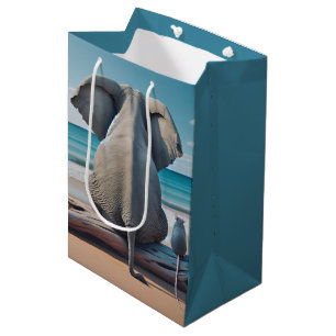 Sac Cadeau Moyen Elephant gris et souris sur bois de chauffe