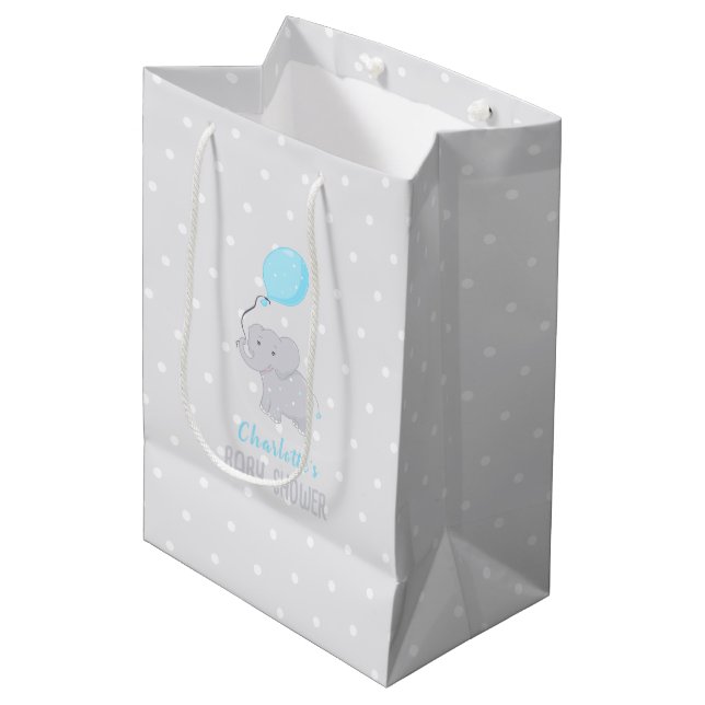 Sac Cadeau Moyen Eléphant mignon avec Baby shower de ballon garçon (Devant Angle)