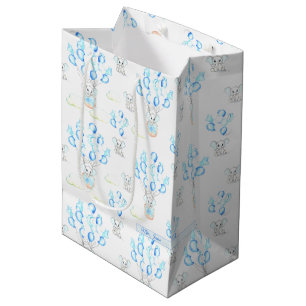 Sac Cadeau Moyen Eléphants mignons Ballons & Nuages Baby Boy Motif
