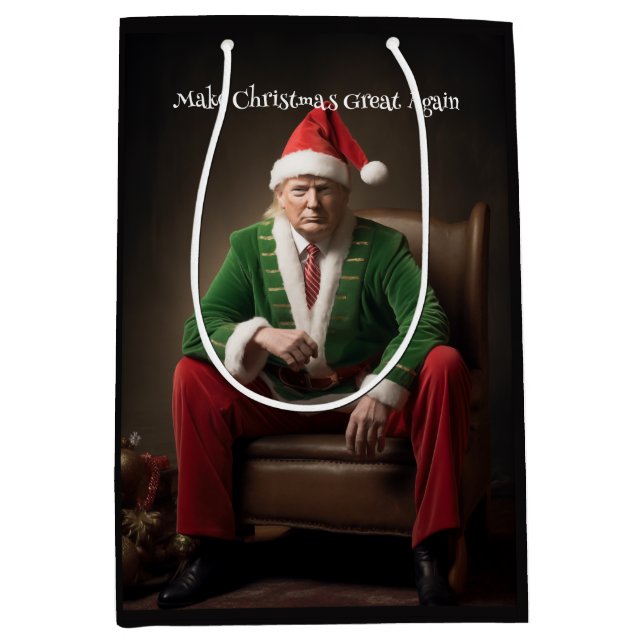 Sac Cadeau Moyen Elf de Noël Donald Trump (Devant)