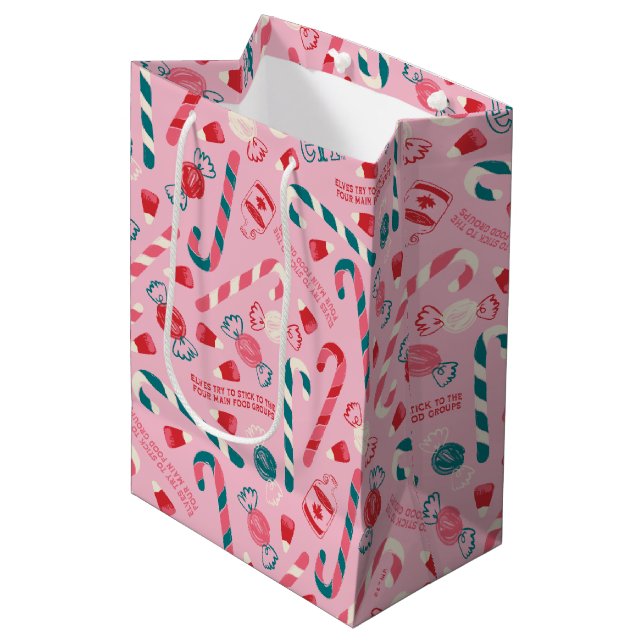 Sac Cadeau Moyen Elf Holiday Candy Motif (Devant Angle)