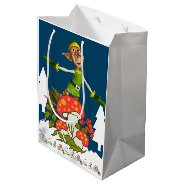 Sac Cadeau Moyen Elf Joyeux Cadeaux de Noël (Dos Angle)