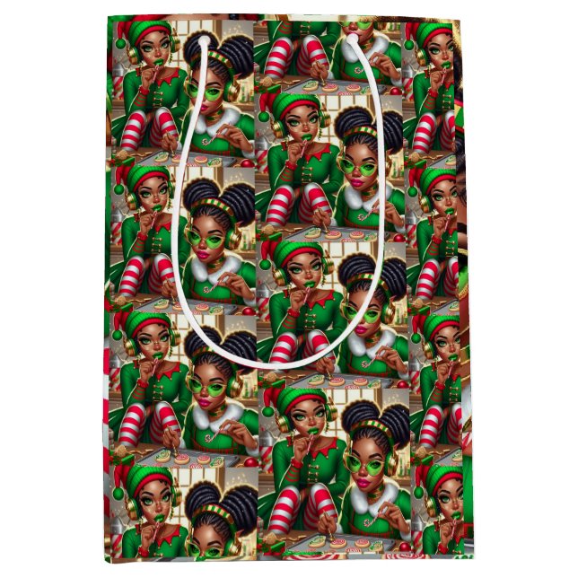 Sac Cadeau Moyen Elfes Mangeant des bonbons (Devant)