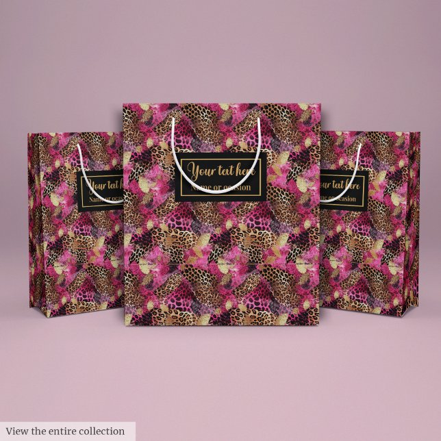 Sac Cadeau Moyen Emballage cadeau moderne en peau de léopard rose e (Modern pink and gold leopard skin gift wrap Medium Gift Bag)