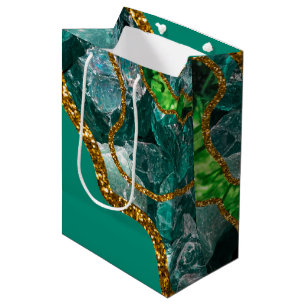 Sac Cadeau Moyen Emerald Green & Gold Agate Parties scintillant