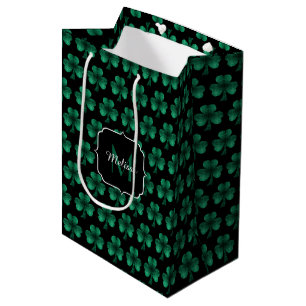Sac Cadeau Moyen Emerald Green Sparkle Shamrock noir Monogramme
