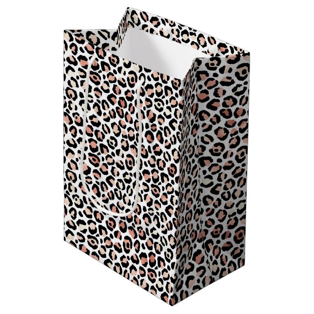 Sac Cadeau Moyen Empreinte de léopard blanc noir rose               (Devant Angle)