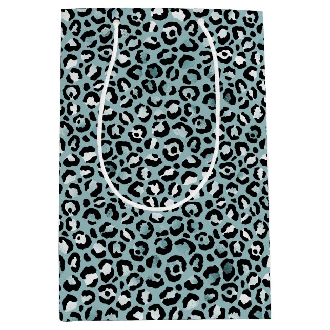 Sac Cadeau Moyen Empreinte de léopard bleu turquoise    (Devant)