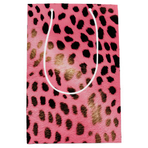 Sac Cadeau Moyen Empreinte de léopard noir rose Abstrait