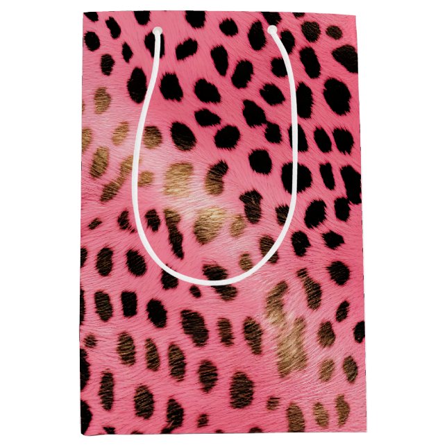 Sac Cadeau Moyen Empreinte de léopard noir rose Abstrait (Devant)