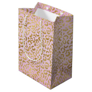 Sac Cadeau Moyen Empreinte de léopard or rose         