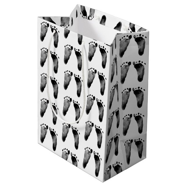 Sac Cadeau Moyen Empreintes Bébé Sur Blanc (Dos Angle)