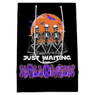 Sac Cadeau Moyen En attente d'Halloween, squelette Éffrayant mignon