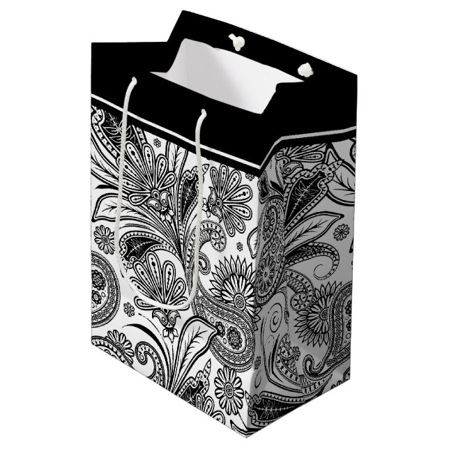 Sac cadeau moyen en noir et blanc (Devant Angle)
