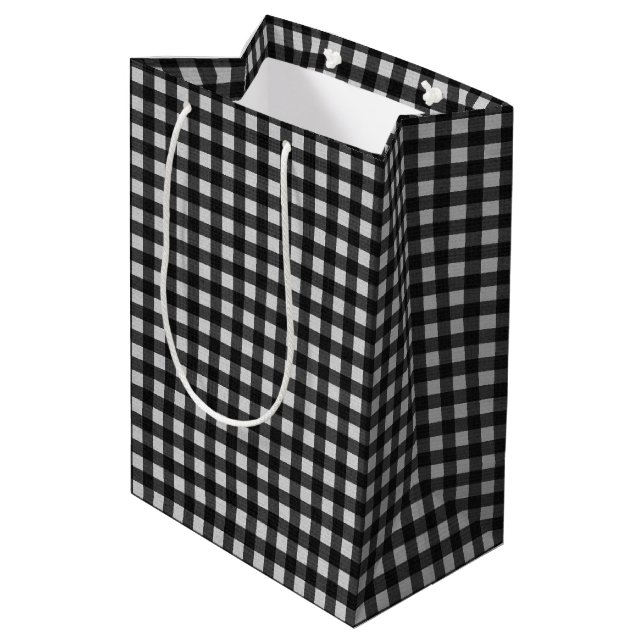 Sac Cadeau Moyen En vichy noir et blanc (Dos Angle)
