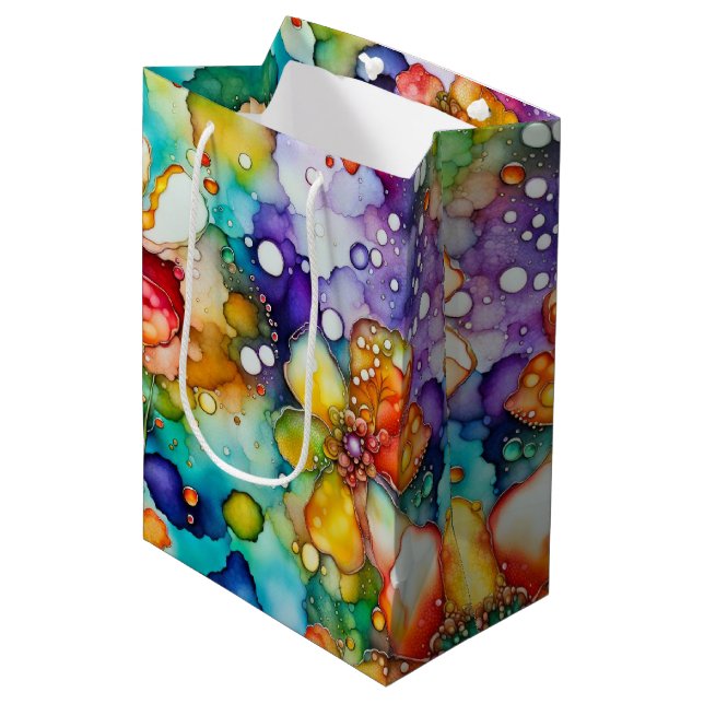 Sac Cadeau Moyen Encre Abstraite Florale (Devant Angle)