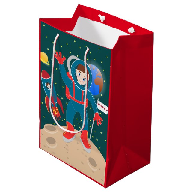 Sac Cadeau Moyen Enfant astronaute à la fête d'anniversaire de la l (Devant Angle)