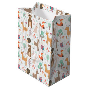 Sac Cadeau Moyen Enfants Cute Animaux de forêt Porcupine Cerf Ours 