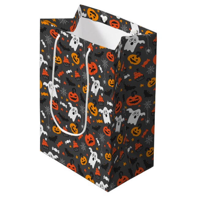 Sac Cadeau Moyen Enfants Halloween Spider Webs Ghosts Cupcakes Citr (Devant Angle)