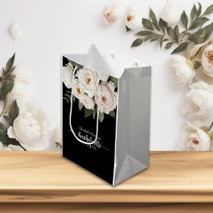 Sac Cadeau Moyen Enterrement de vie de jeune fille floral noir et b