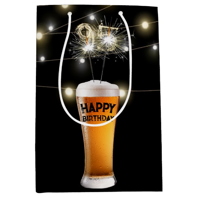 Sac Cadeau Moyen Éperviers En Verre De Bière 95e Anniversaire (Devant)