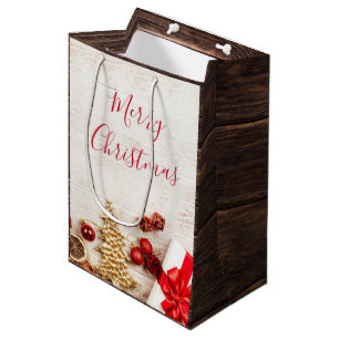 Sac Cadeau Moyen Équipe cycliste Christmas sur Rustic Wooden Board