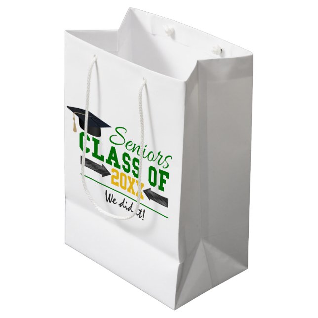 Sac Cadeau Moyen Équipement de graduation vert et jaune (Devant Angle)