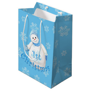 Sac Cadeau Moyen ęr Bonhomme de neige et flocons de neige de Noël
