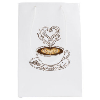 Sac Cadeau Moyen Espresso Cœur Élégant – Art Latte pour Amoureux du