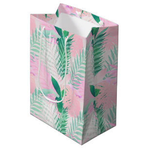 Sac Cadeau Moyen Été Tropical Pink Mint Palm Foliage Verdure