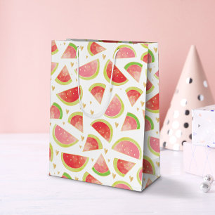 Sac Cadeau Moyen Eté Watermelon Slices & Gold Heart Motif
